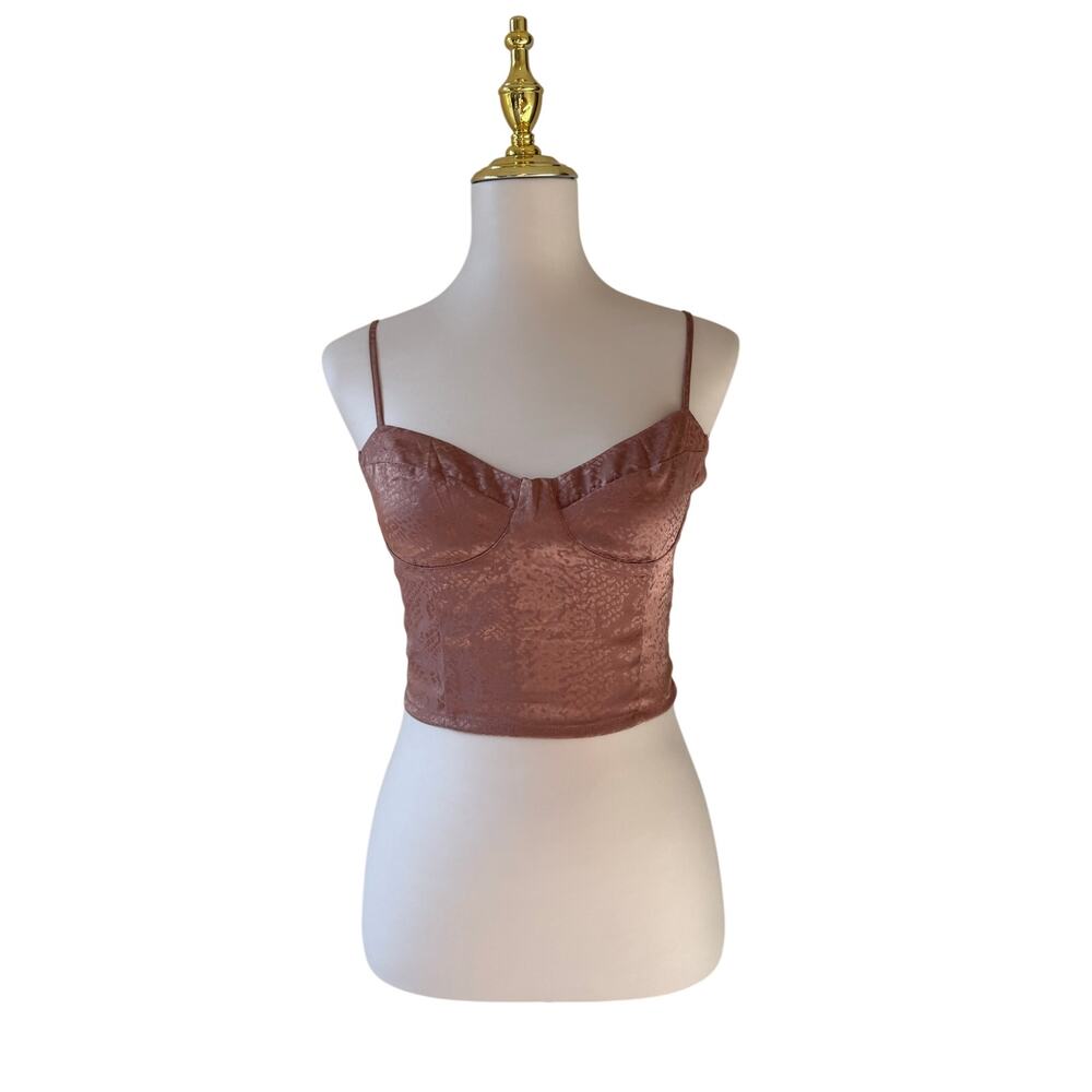 Forever 21 Brown Satin Animal Print Crop Corset Top Medium